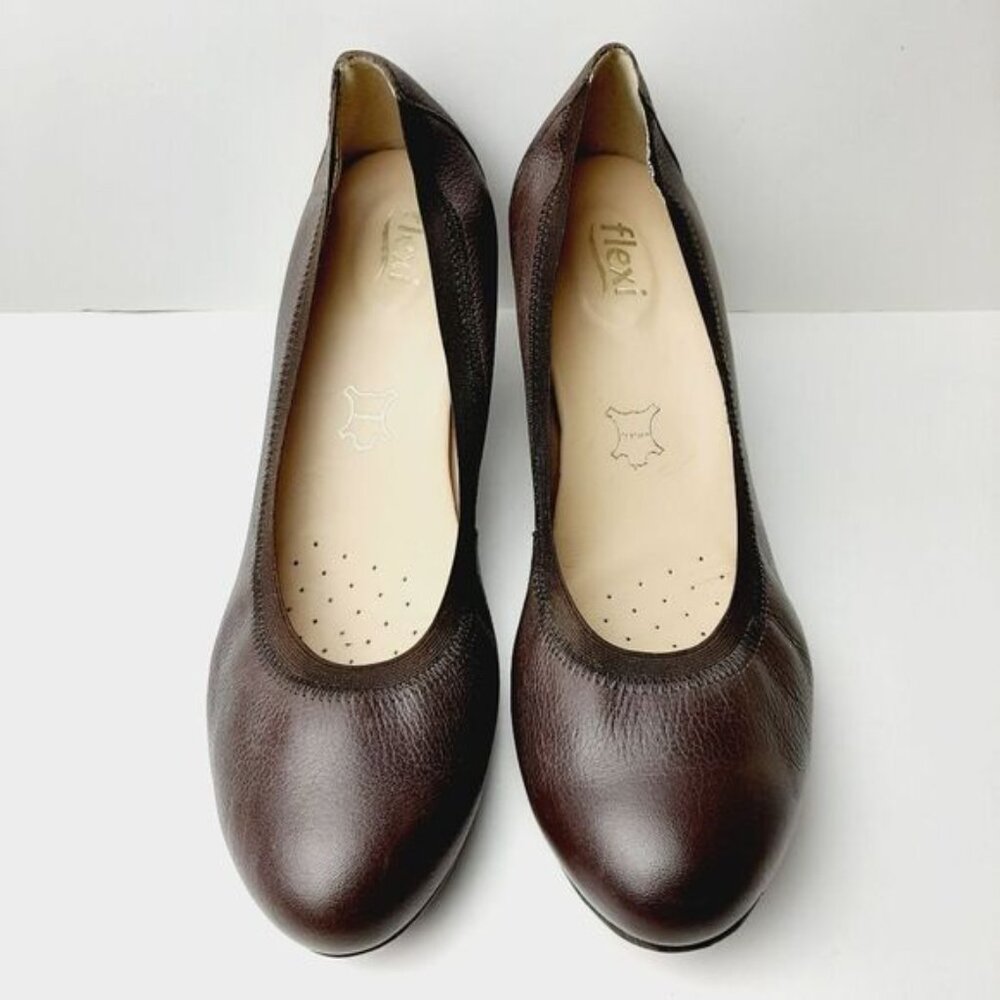 FLEXI Classic Comfort Heel Pumps Genuine Leather Brown Sz 10
